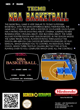 Tecmo NBA Basketball (USA) (NES-N7) box cover back